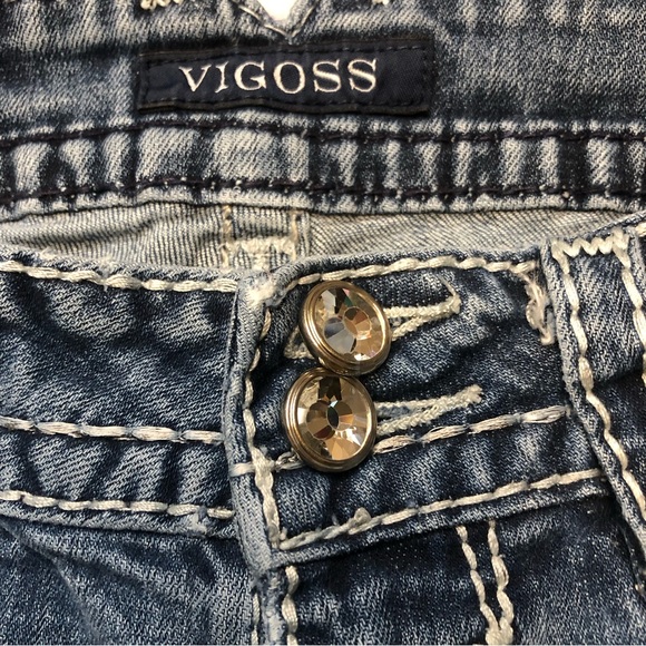 Vigoss The Dublin Bootcut Jeans Blue Denim Designer Jeans Crystals Gems low rise - Picture 8 of 15